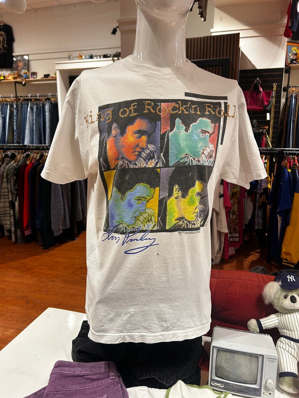 1998 90's Elvis Presley King of Rock 'n Roll Retro Neon Graphic Tee Size Large